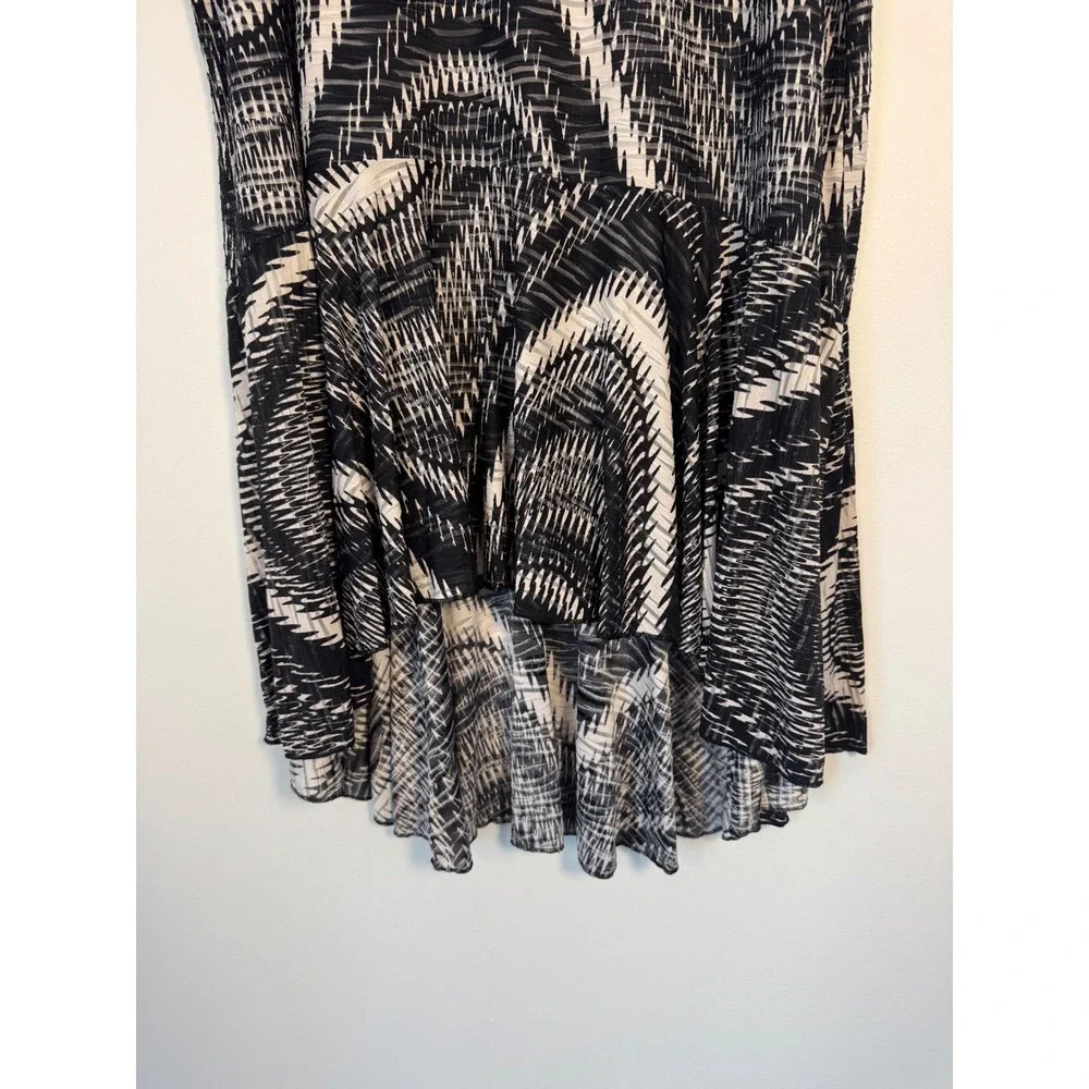 Boho Christopher & Banks Women XL High Low Maxi Skirt Black White Abstract Print
